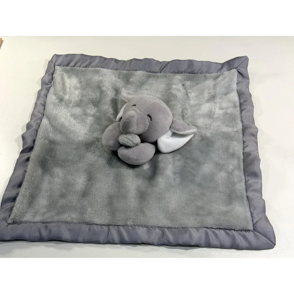 Carters Elephant Lovey Security Baby Blanket Gray White Cuddle Plush Back Up